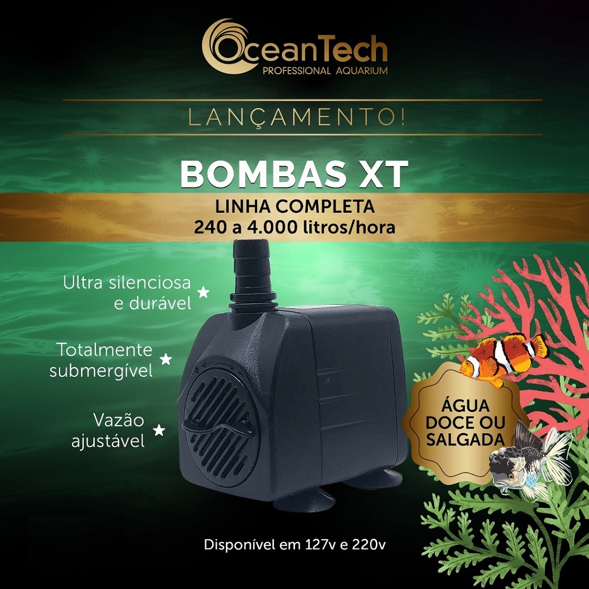 BOMBA SUBMERSA OCEAN TECH XT 3000 - 55W 3000L/H - BIOPETSHOP - Produtos ...